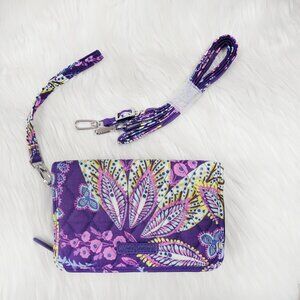 NWOT Vera Bradley 3 in 1 Crossbody Wristlet Batik Leaves All In One Purple RFID